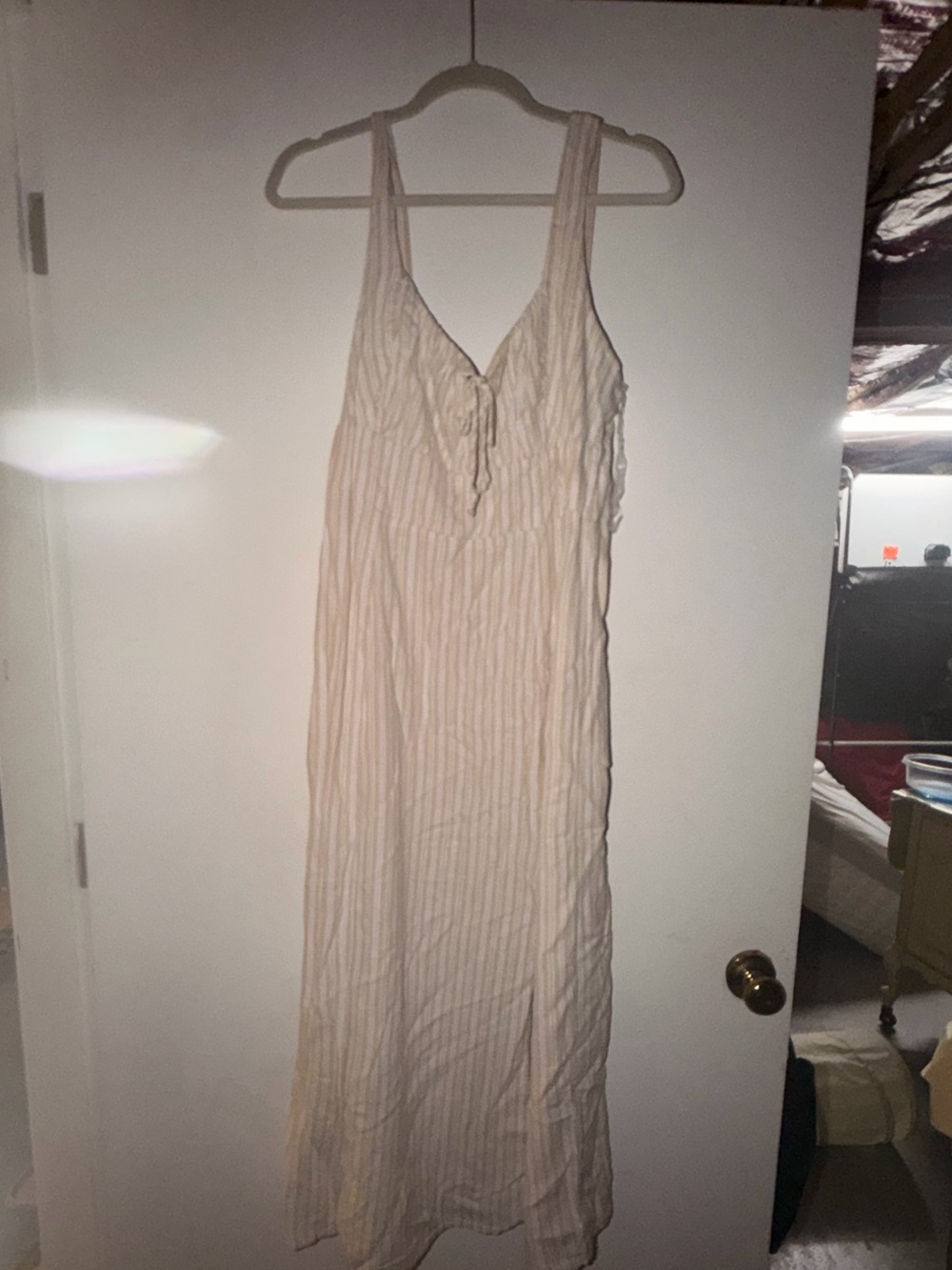 American Eagle Outfitters Striped Tie-Front Camisole Maxi in Beige and White